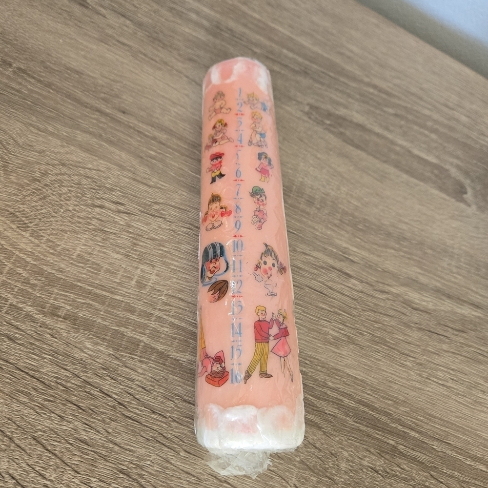 Happy Birthday Kids Pink Pillar Candle 1-16 Years Vintage